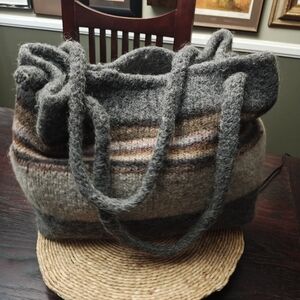 Cozy Gray and Brown Wool Tote Bag